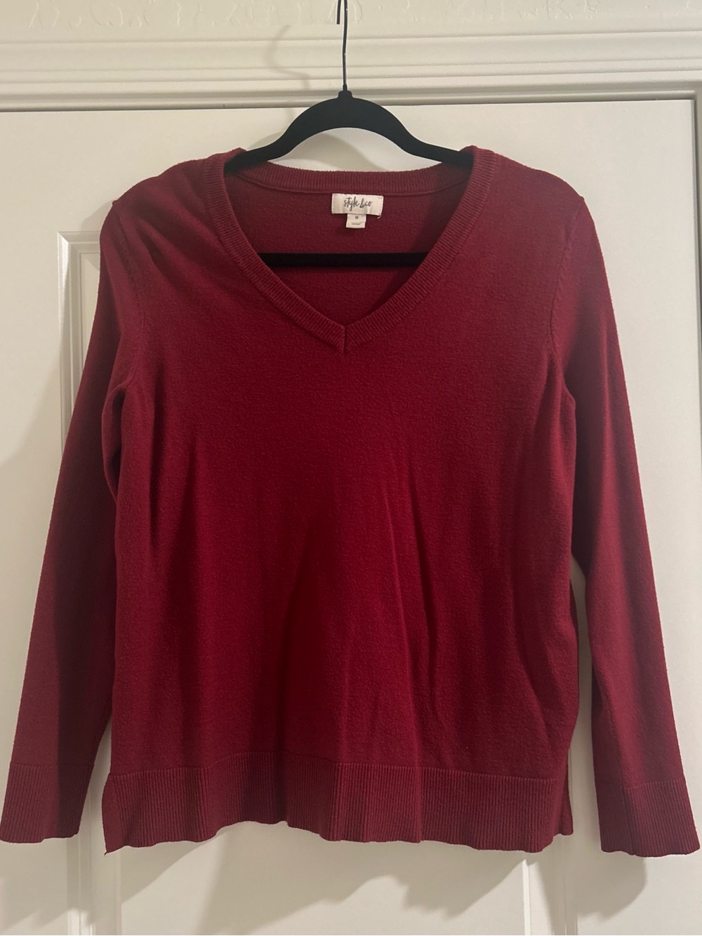 Style & Co. V-Neck Long Sleeve Sweater - Burgundy